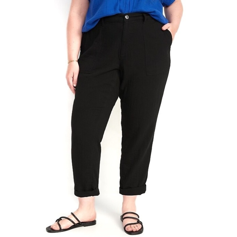 Old Navy | Slouchy Tapered Cotton Gauze Pants in Black Size 16‎